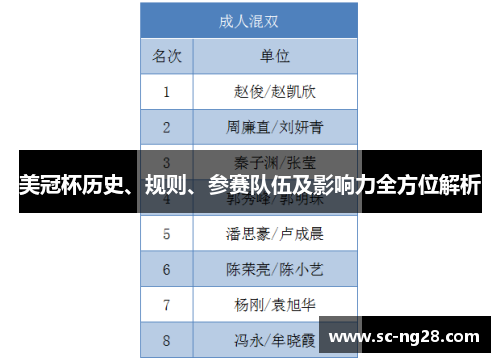 美冠杯历史、规则、参赛队伍及影响力全方位解析