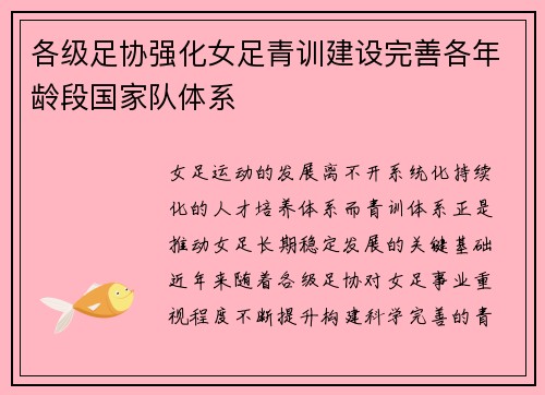 各级足协强化女足青训建设完善各年龄段国家队体系 各级足协强化女足青训建设完善各年龄段国家队体系